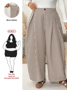 SHEIN CURVE+ 女款休閒波西米亞度假風黑白格紋紋理條紋拼接寬鬆長褲 S 秋季 - 彩色 - 查看 1