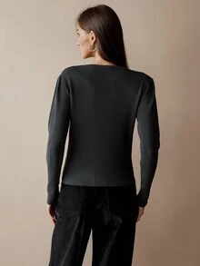 Florisole Women's Retro Round Neck Loose Knit Pullover Sweater, Thick Floral Retro Pattern Button Decor, Casual Autumn/Winter Base Layer - Dark Grey - View 5