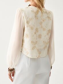 Florisole Round Neck Tie-Up Embroidery Casual Shirt, Yellow, Spring/Summer Fall Cloth For Women - Yellow - View 4