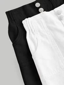 SHEIN 2pcs/Set Baby Girl White And Black Loose Straight Leg Jeans,Spring And Summer Casual Vacation Country Boho Wear, Beach For,Western Street Wear,Spring Break,Rave Festival Denim Pants - Multicolor - View 5