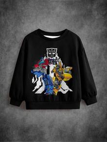 Transformers X SHEIN Young Boy Cartoon Pattern Casual Daily Long Sleeve Sweatshirt - White - View 3
