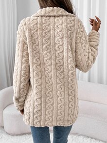 EMERY ROSE Coral Fleece & Flannel Ladies Regular Casual Warm Jacket, Fall/Winter - Apricot - View 2