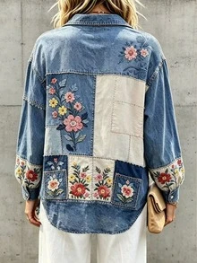 Bytebia Bytebia 女款花卉刺繡圖案單排扣休閒日常穿著襯衫 - 彩色 - 查看 2