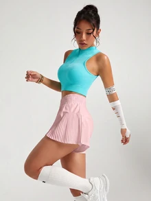 Easithlete Easithlete Women's Solid Color Elastic Waist Loose Pleated Sports Shorts - Pink - View 6
