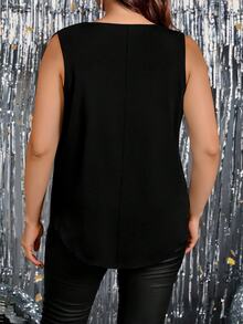 Femmeverse Women's Versatile Gathered Frilled Collar Knit Camisole - Black - View 2