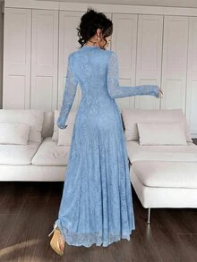Feyla Elegant White Lace Dress For Women - Baby Blue - View 3