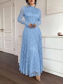 Feyla Elegant White Lace Dress For Women - Baby Blue - View 7
