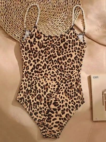 Franclia Women's Leopard Print Faux Pearl Decor Casual Daily Wear Camisole Camisole - Multicolor - View 2