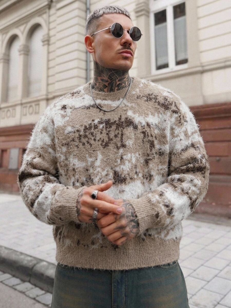GETOML Men's New Striped Pullover Sweater, Fashion Casual, Loose Fit, Hand Washable Or Dry Cleanable Halloween Christmas Winter Party Autumn - Khaki - View 1