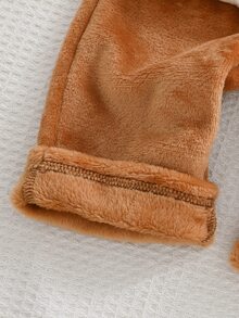 SHEIN 男嬰棕色針織法蘭絨 3D 小狗動物圖案 羅根袖上衣與長褲家居服套裝，適合秋冬，舒適可愛俏皮 - 棕色 - 查看 6