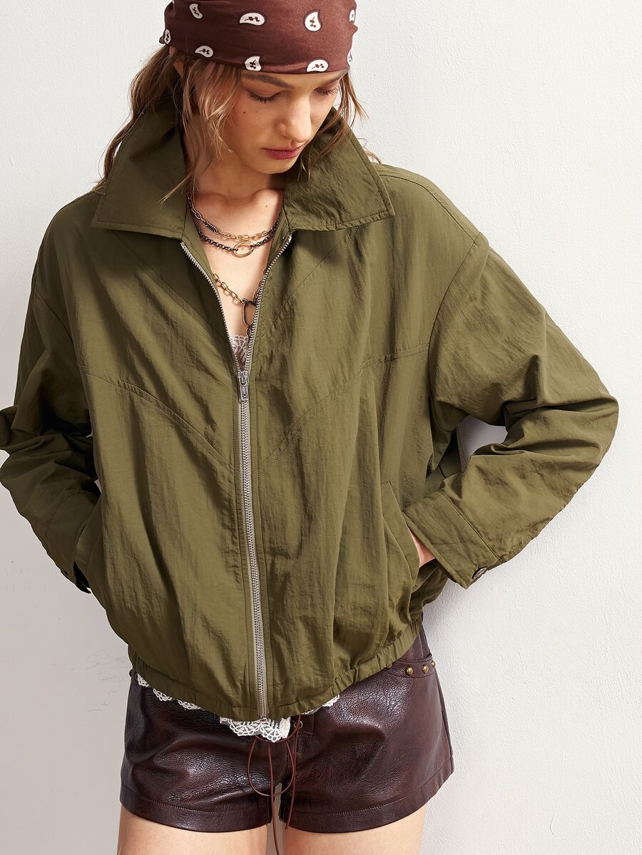 Bohemela Women's Casual Zip-Up Long Sleeve Jacket, Versatile For Everyday Wear - Army Green - View 1