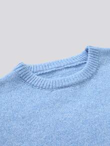 Manfinity Hypemode Autumn/Winter New Style Long-Sleeved Solid-Color Round-Neck Sweater. Suitable For Outings. Men And Women The Same Style. Suitable For Formal Dinners, - Blue - View 3