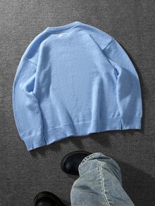 Manfinity Hypemode Autumn/Winter New Style Long-Sleeved Solid-Color Round-Neck Sweater. Suitable For Outings. Men And Women The Same Style. Suitable For Formal Dinners, - Blue - View 2