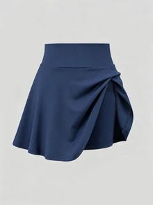 SHEIN Sparklyn Teen Girl Fall Solid Color Versatile Fashion Skort, Tennis Running Preppy Casual Baggy Style Autumn, Holiday Prom Party Formal Navy Blue - Blue - View 7