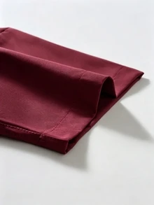 Calvornis 男士素色前扣短袖休閒正式襯衫（不對稱剪裁），儀式用 - 酒紅色 - 查看 5