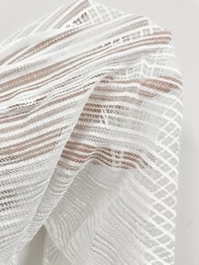 SHEIN Swim 女士高腰亮面喇叭袖连体裤 - 白色 - 查看 4