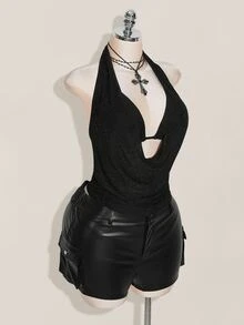SHEIN ICON Plus Size 2pcs Summer Going Out Beach Hawaii Party Homecoming Concert Club Glitter Backless Women Tank Tops & Camis - Black - View 9