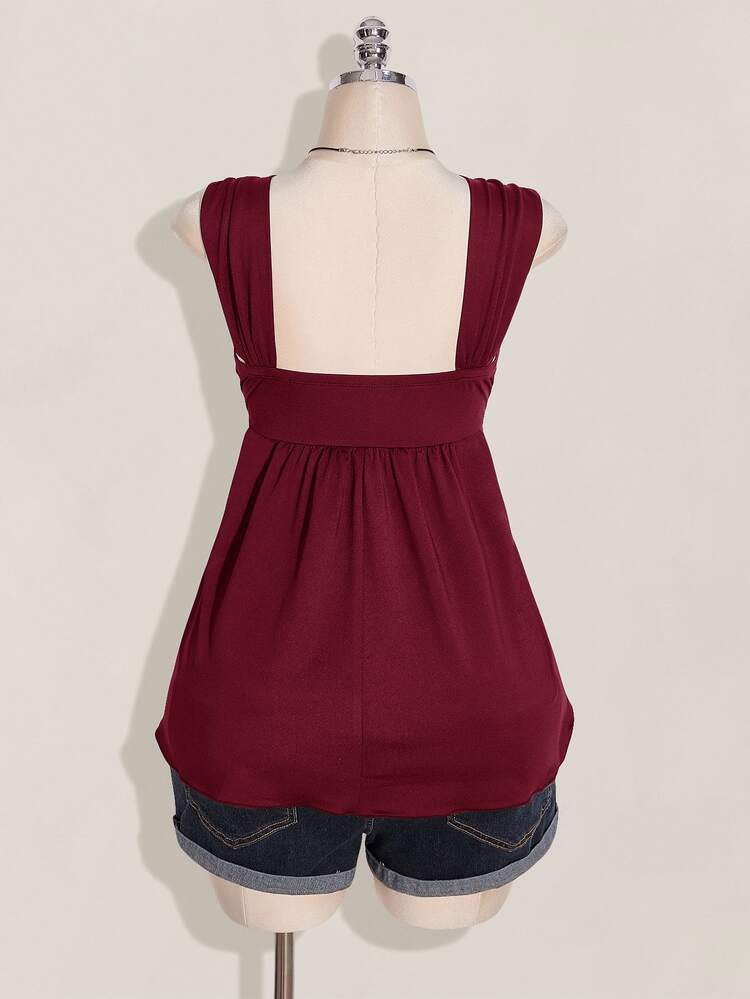SHEIN ICON Plus Size Women's Wine Twist Front Sleeveless Babydoll Knit Top, Y2K Style, Suitable For Graduation/Back To School Season, Summer Cute Tops - Burgundy - View 5