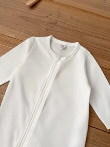 SHEIN 新生兒嬰兒 3 件套連身衣 針織長袖按扣式 親子套裝穿搭 - 白色 - 查看 5