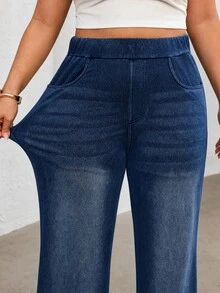 Flexra Summer Casual Stretch Straight Leg Denim Jeans Plus Size Women Elastic Waist Daily Comfort Vacation Brunch Dusty Blue - Dark Wash - View 6