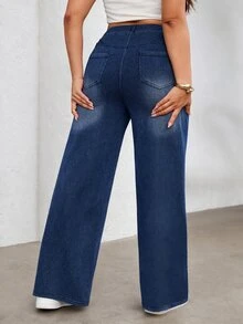 Flexra Summer Casual Stretch Straight Leg Denim Jeans Plus Size Women Elastic Waist Daily Comfort Vacation Brunch Dusty Blue - Dark Wash - View 2