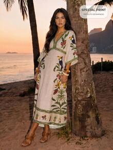 CAJUNI Women's Vacation V-Neck Toucan Print Dress Beachwear - Multicolor - View 6