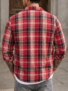 Manfinity Homme 男士休閒寬鬆格紋長袖西式襯衫，街頭風西式襯衫，牛仔 Rodeo 襯衫，秋季聖誕假期度假紅色格紋，正式款 - 彩色 - 查看 2