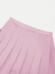 SHEIN 青少年女孩休閒百褶裙 高腰粉色網球裙褲 內建內褲 運動風迷你裙 適合跳舞、跑步、健身房與日常穿著 - 粉色 - 查看 9