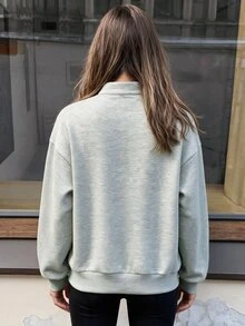 Penseblé 2026 Fall New Chinese Style Frog Button Stand Collar Women's Sweatshirt Drop Shoulder Asymmetrical Placket Loose Casual Pullover Top Home Light Grey - Grey - View 2