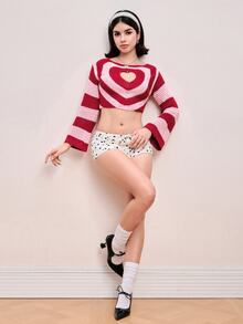Sweetness Autumn/Winter Sweet Kawaii Heart-Shaped Hollow Crochet Pullover Short Sweater For Women - Multicolor - View 7
