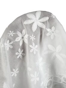 SHEIN 女款白色花卉刺繡半透面料 Polo 領 3/4 袖襯衫，適合日常通勤、日常優雅、日常休閒時尚、休閒度假、商務會議，春秋季節百搭襯衫 - 白色 - 查看 7