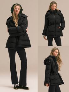 GLOWMODE Snow Day Convertible Puffer Jacket With Detachable Hood & Sleeves, Hood-To-Bag Design & Thumbhole Cuffs Fall Winter Outdoor Wear - Black - View 9