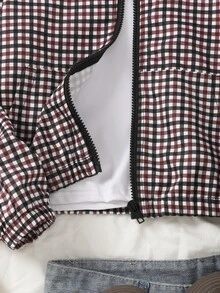 SHEIN Tween Girls Fall Clothes Vintage Black & White Polka Dot Hooded Jacket, Loose, Hooded With Zipper Closure - Black - View 7