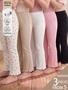 SHEIN 3pcs Celana Panjang Anak Perempuan Balita Gaya Kasual Segar Garis Vertikal Tekstur Rumbai di Bagian Bawah Ketebalan Normal Celana Panjang Model Kaki Lebar untuk Musim Semi dan Gugur - MultiWarna - View 2