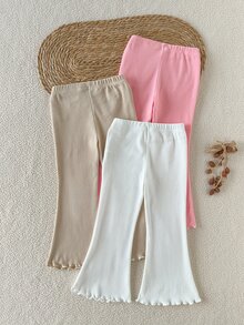 SHEIN 3pcs Celana Panjang Anak Perempuan Balita Gaya Kasual Segar Garis Vertikal Tekstur Rumbai di Bagian Bawah Ketebalan Normal Celana Panjang Model Kaki Lebar untuk Musim Semi dan Gugur - MultiWarna - View 5