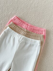 SHEIN 3pcs Celana Panjang Anak Perempuan Balita Gaya Kasual Segar Garis Vertikal Tekstur Rumbai di Bagian Bawah Ketebalan Normal Celana Panjang Model Kaki Lebar untuk Musim Semi dan Gugur - MultiWarna - View 7