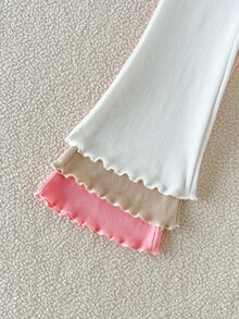 SHEIN 3pcs Celana Panjang Anak Perempuan Balita Gaya Kasual Segar Garis Vertikal Tekstur Rumbai di Bagian Bawah Ketebalan Normal Celana Panjang Model Kaki Lebar untuk Musim Semi dan Gugur - MultiWarna - View 6