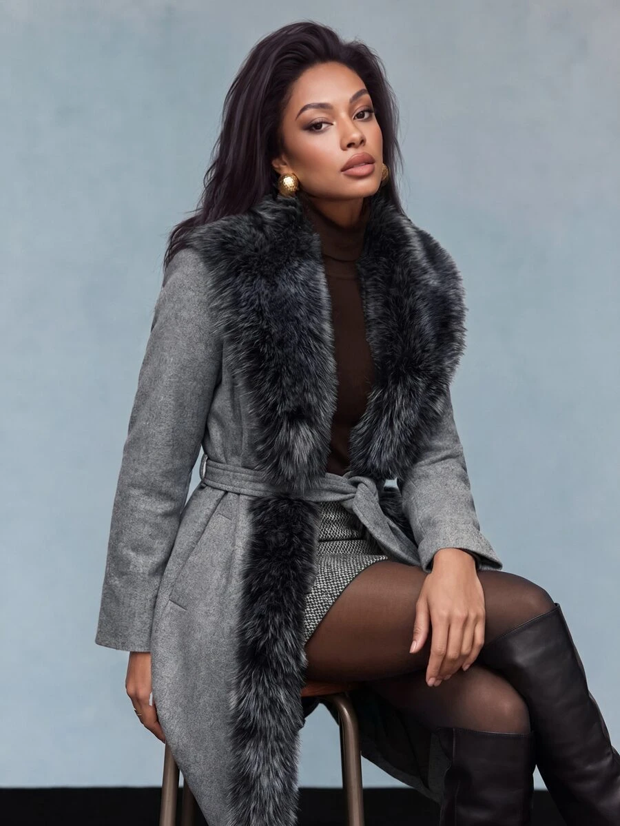 Savoree Women's New Arrival Autumn/Winter Grey Elegant Wool Collar Coat - Grey - View 1