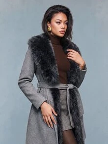 Savoree Women's New Arrival Autumn/Winter Grey Elegant Wool Collar Coat - Grey - View 7