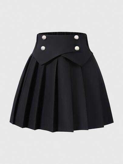 SHEIN Jesienne ubrania dla dziewcząt tween, casualowa elegancka spódniczka mini w stylu preppy, plisowana, jednokolorowa, czarna, na powrót do szkoły i Dzień Nauczyciela