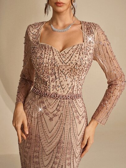 Coutiva Vestido ajustado de mujer con lentejuelas & pedrería, elegante para gala de primavera, invitada de boda, fiesta de cóctel, cena formal, ceremonia de graduación otoño