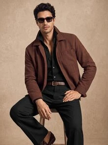 Core Aspect Men's Streetwear Button-Up Long Sleeve Pocket Jacket For Daily Wear - Brown - View 3