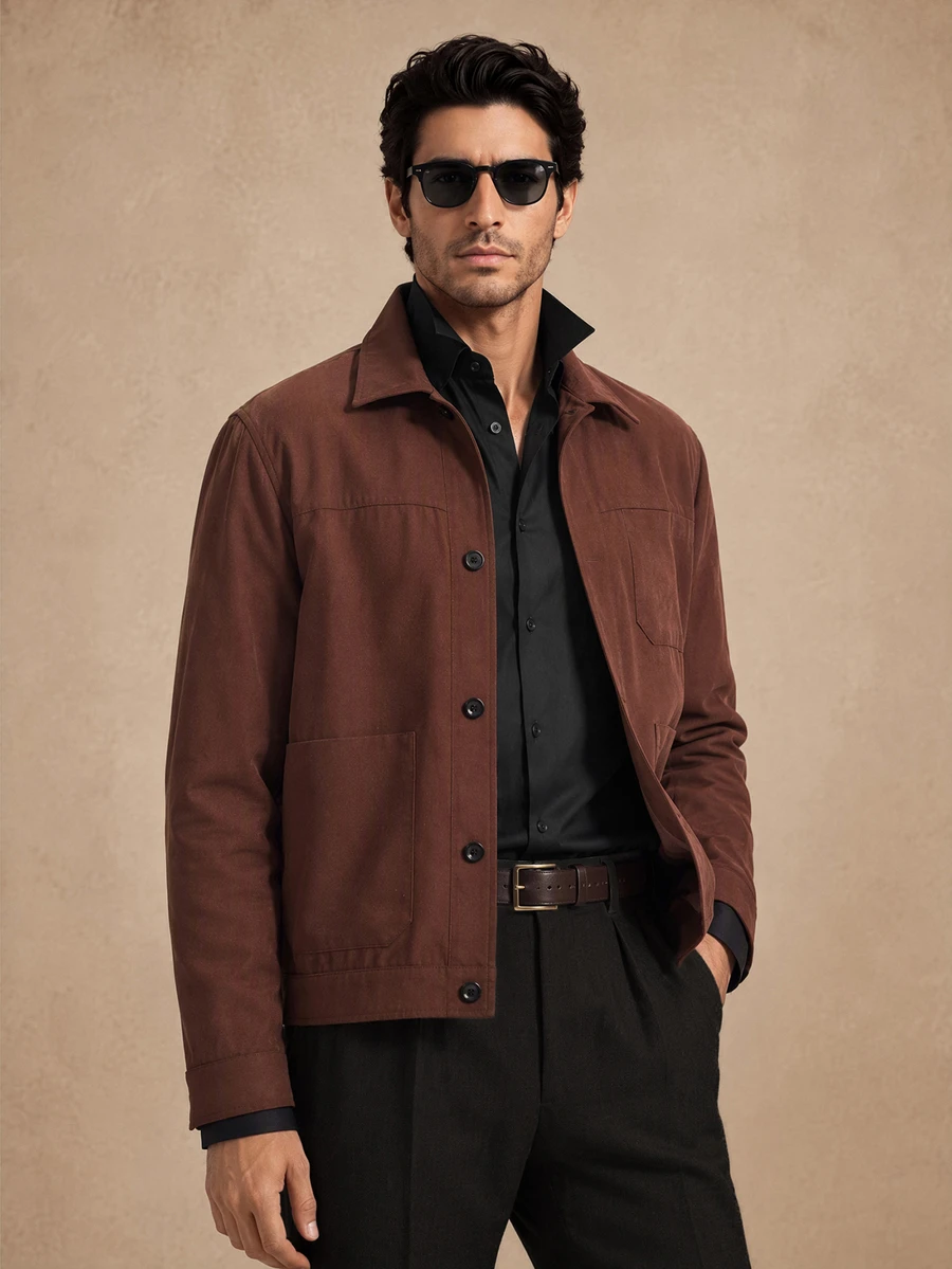 Core Aspect Men's Streetwear Button-Up Long Sleeve Pocket Jacket For Daily Wear - Brown - View 1
