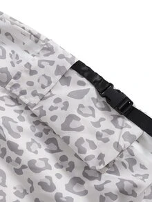 SHEIN Tween Girl Fall Leopard Print Casual Uniform Streetwear Baggy Street Long Pants, Holiday, School Dance White Gymnastics - Grey - View 3