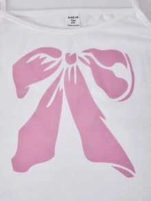 SHEIN 青少年女孩 3 件組 Y2K 風格網紗上衣蝴蝶結圖案細肩帶背心與工裝褲套裝 - 粉色 - 查看 8