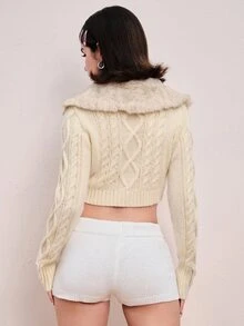 ROMWE Women's Plush Patchwork Casual Versatile Daily Wear Long Sleeve Cardigan - Yellow - View 5