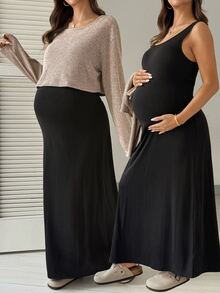 SHEIN 孕婦休閒洋裝與不對稱單肩上衣 2 件套 秋季 - 彩色 - 查看 1