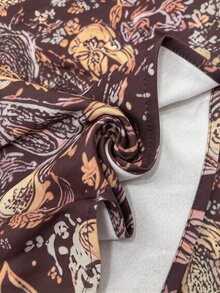 Glimmora Plus Size Women's Autumn/Winter Fashion Vintage Full Print Plus Size Flared Elastic Waist Skirt - Brown - View 6