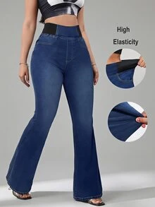 SHEIN Tall 女款牛仔褲，高個女性 - 深色水洗藍 - 查看 1