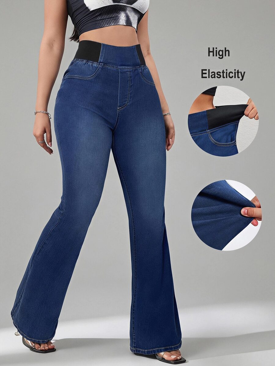 SHEIN Tall 女款牛仔褲,高個女性 - 深色水洗藍 - 查看 1